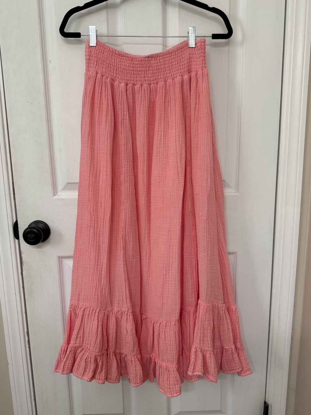 American Eagle High Waisted Smocked Cotton Gauze Maxi Skirt Pink Medium - Picture 2 of 10
